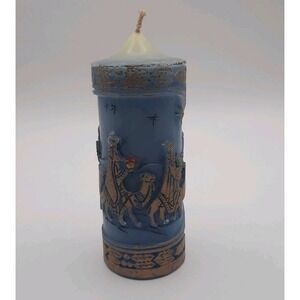 Vintage Christmas Three Kings Carved Wax Candle 6" Never Lit Blue